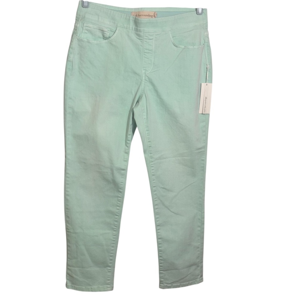 Soft Surroundings Jeans Ultimate Denim Pull On Straight Leg Mint Green Size PM - Picture 2 of 13